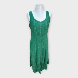 Holy Clothing Embroidered Dress Green Women's size Large Renaissance Fairycore